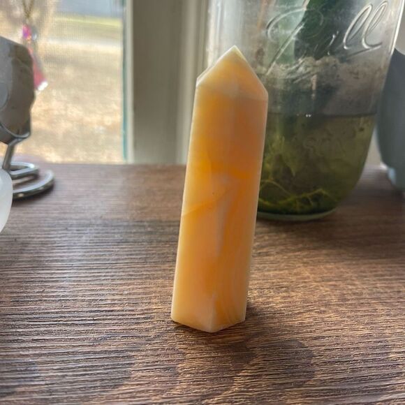 Orange Calcite tower small banding standing point polished decor natural - Picture 5 of 7